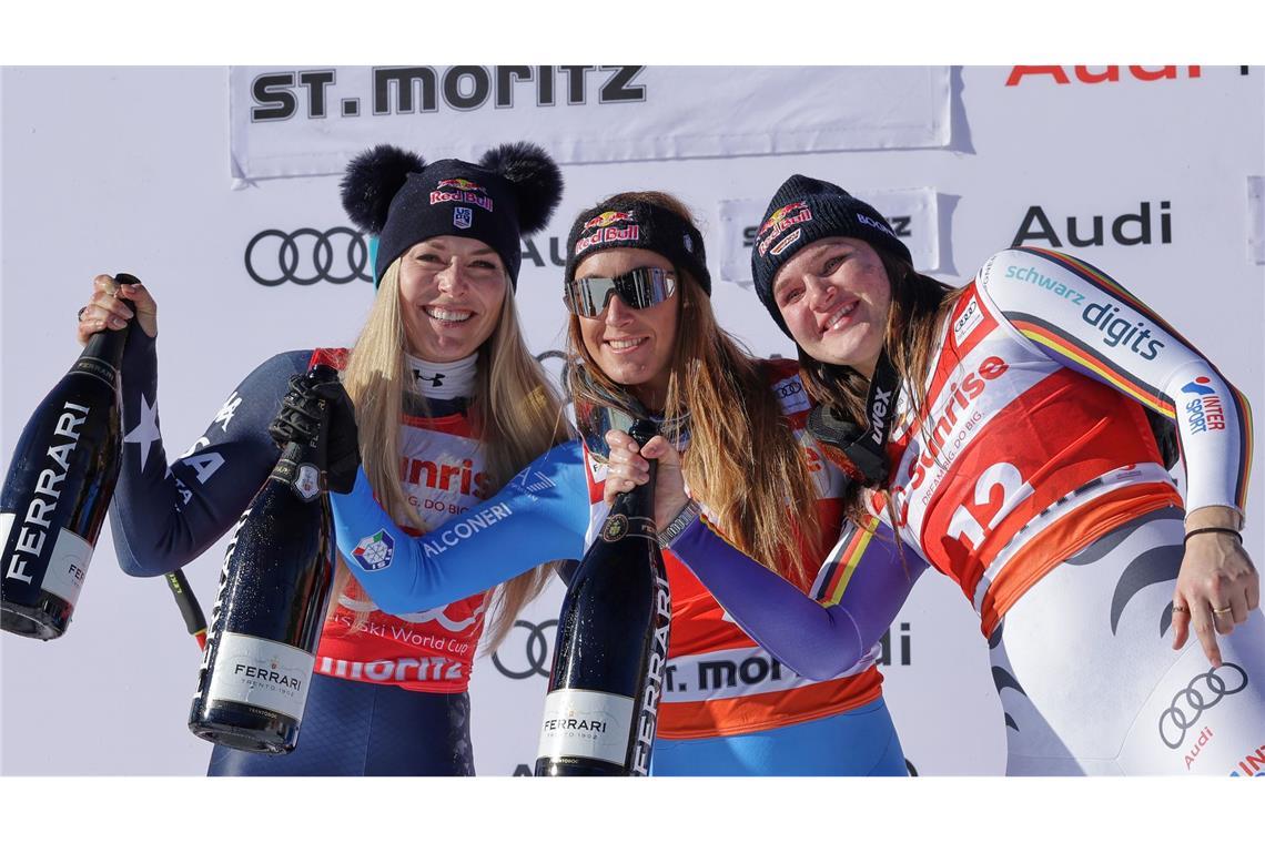 Schampus für das Top-Trio in der Abfahrt.