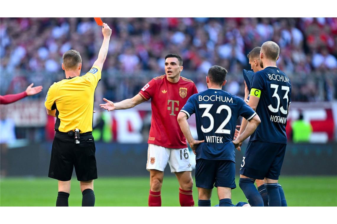 Den Bayern vergeht das Lächeln: "Lektionen" vor Leverkusen Schlüsselmoment und Wendepunkt: Bayern-Profi João Palhinha sieht Rot.