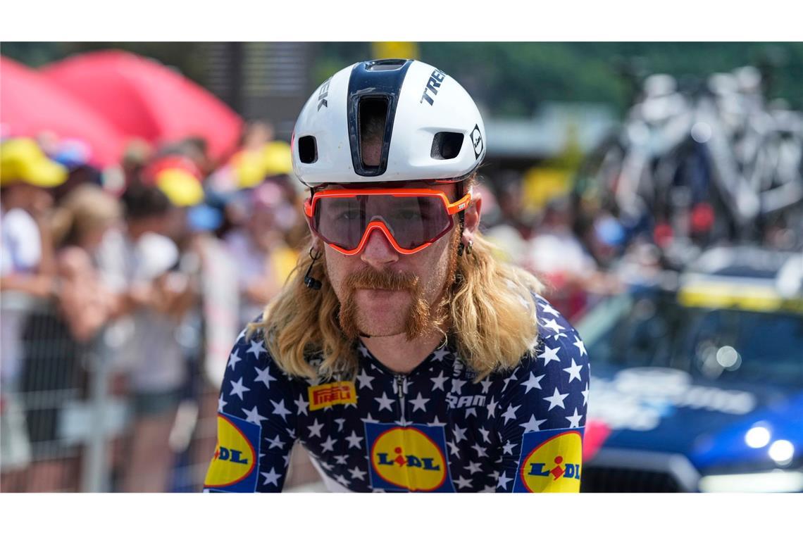 Sein Spitzname ist "Captain America": Der US-Amerikaner Quinn Simmons steht am Start bei der neunzehnten Etappe der Tour de France.