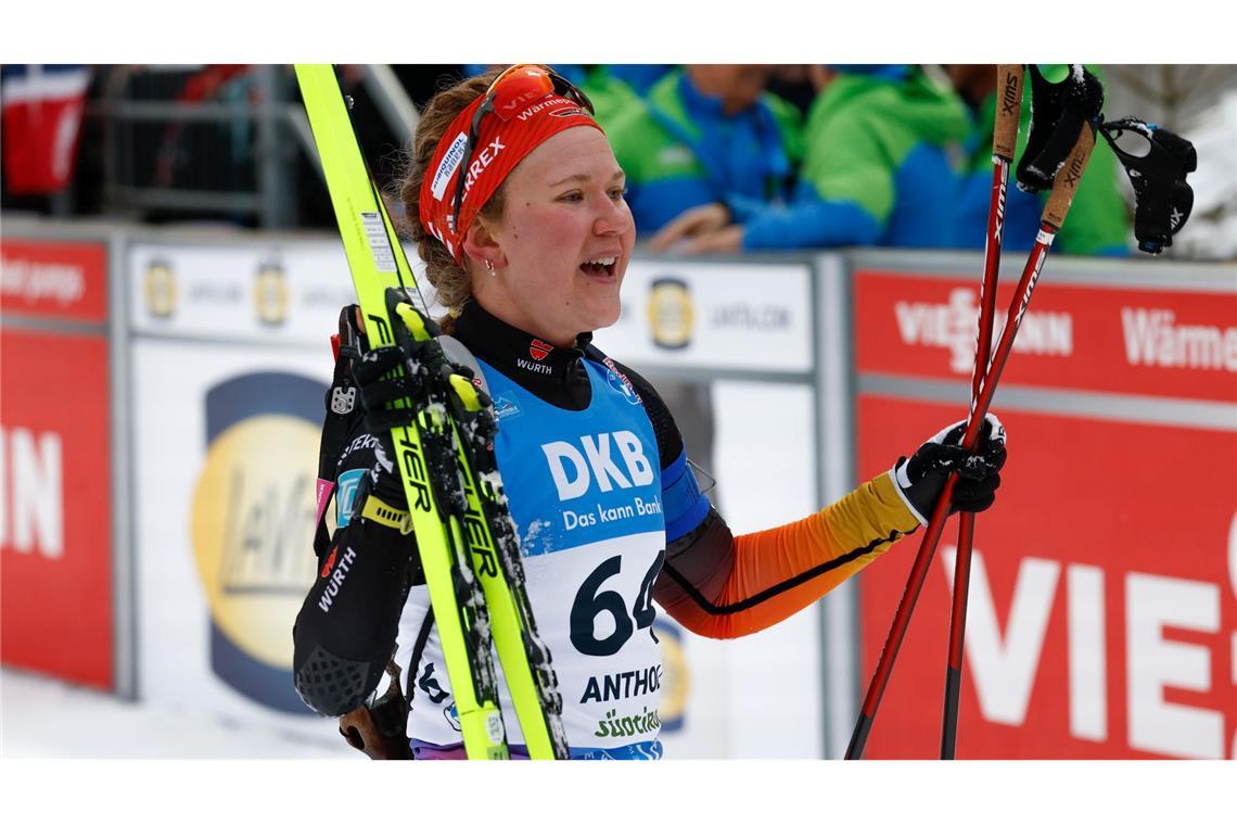 Grotian und Preuß im Sprint von Antholz auf dem Podest Selina Grotian wird Zweite im Sprint.