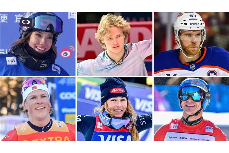 Sie können zu Gesichtern der Olympischen Spiele 2026 werden: Eileen Gu, Ilia Malinin, Connor McDavid (oben von links), Johannes Kläbo, Mikaela Shiffrin und Marco Odermatt (unten von links) – klicken Sie sich durch unsere Bildergalerie, um mehr über diese Stars zu erfahren!
