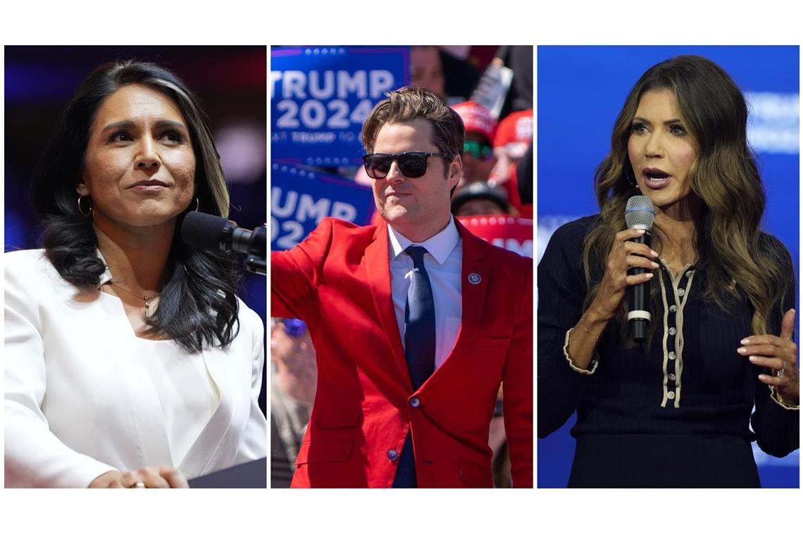 Für viele ist Trumps Team ein Gruselkabinett Sie sollen künftig über die Geschicke der USA bestimmen (von links): Tulsi Gabbard, Matt Gaetz und Kristi Noem