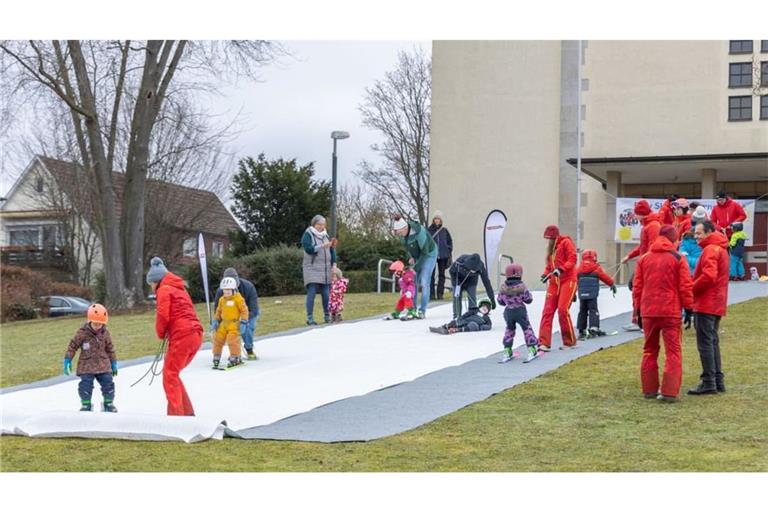 So sieht der Anfängerskikurs auf Textilmatten aus: Dank der Skizunft des TSV soll Dettingen bald eine wetterunabhängige Mini-Piste für den Nachwuchs bekommen.