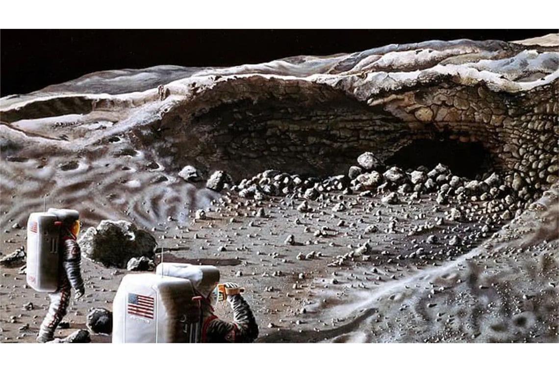 So stellt sich ein Space-Artist der Nasa Erkundungen von Mond-Höhlen durch Astronauten vor.