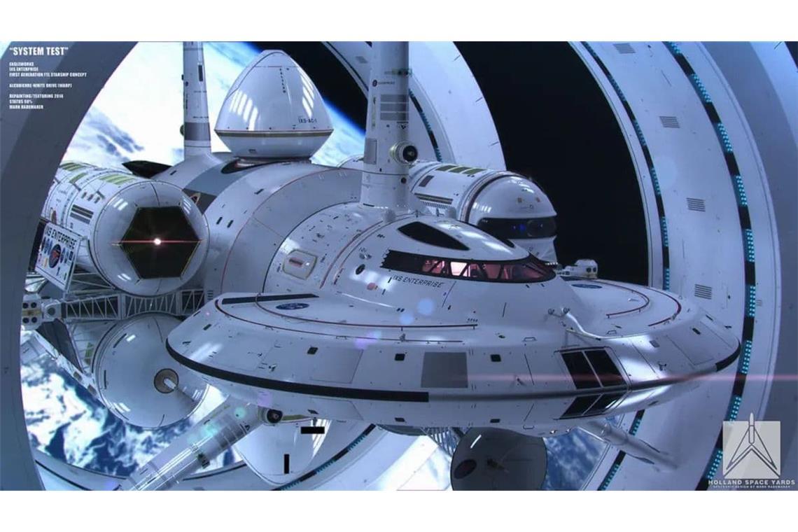 So stellten sich der Raumfahrt-Ingenieur Harold White und und der Space Artist Michael Rademake vom Advanced Propulsion Physics Laboratory der Nasa ein futuristisches Raumschiff mit Warp-Antrieb vor.