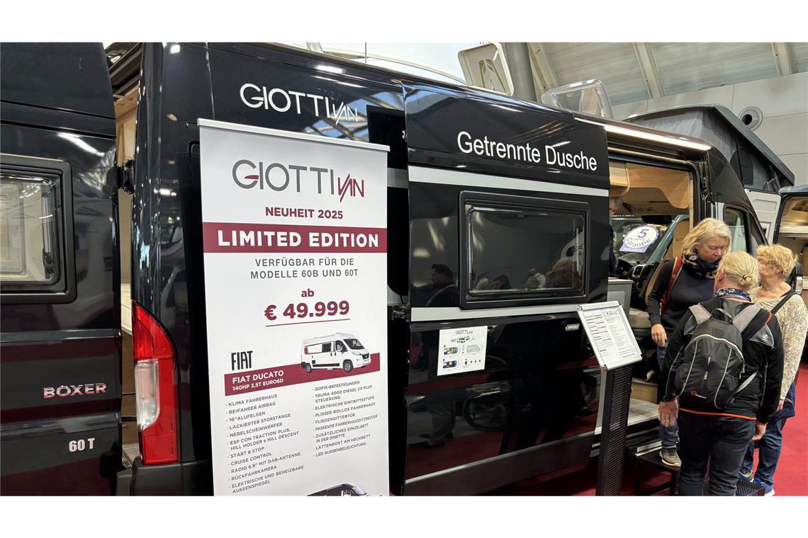 Diese günstigen Wohnmobile gibt es auf der CMT So wird der Giotti auf der CMT beworben.