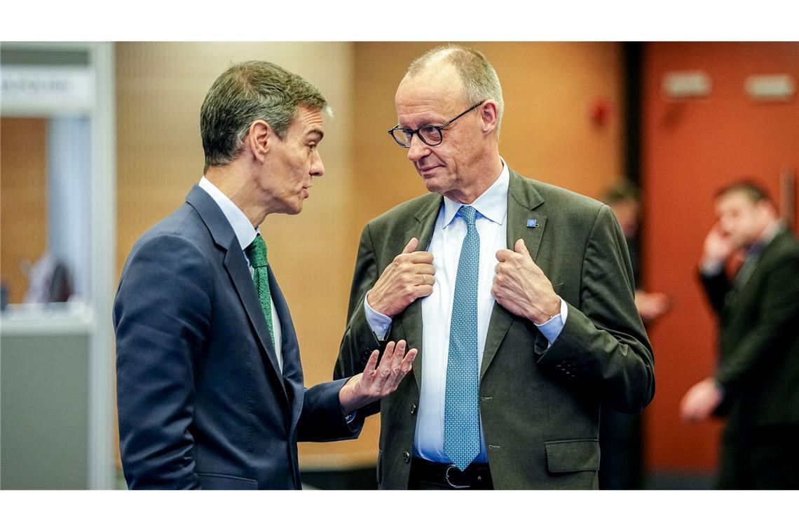 Sorgen sich um die ausufernden Energiepreise: Kanzler Merz und Spaniens Regierungschef Pedro Sánchez.