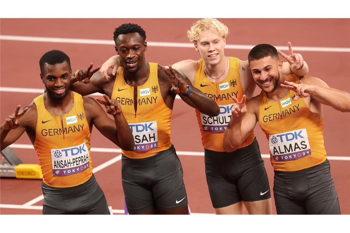 Olympiasiegerin Ogunleye ohne Medaille - "Krasser Zehnkampf" Steht im Finale: die deutsche 4x-100-Meter-Staffel mit Deniz Almas, Marvin Schulte, Owen Ansah und Lucas Ansah-Peprah (v. r.).