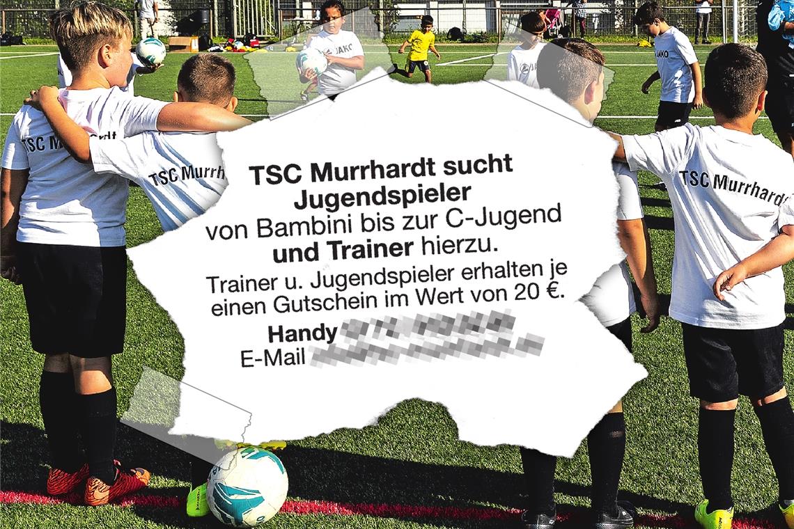 Anzeige der TSC-Fußballer sorgt für Zwist Stein des Anstoßes ist die Zeitungsannonce des TSC Murrhardt, die hier in einer Collage auf einem Archivfoto zu sehen ist. Foto: J. Fiedler