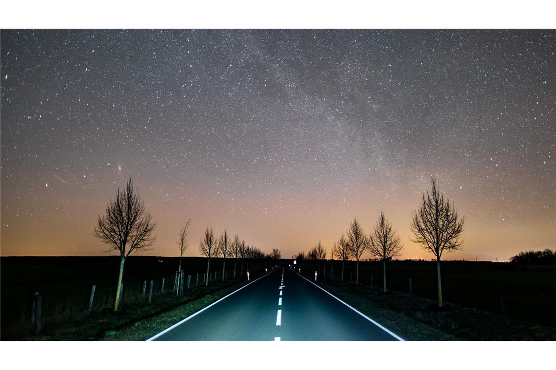Bilder des Tages Sterne leuchten in der Nacht über einer Landstraße im östlichen Brandenburg.