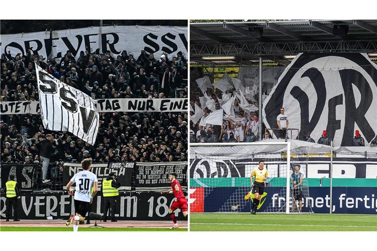 Stimmungsvolle Fan-Lager in Schwarz und Weiß: die Traditionsclubs SSV Ulm 1846 und VfR Aalen.