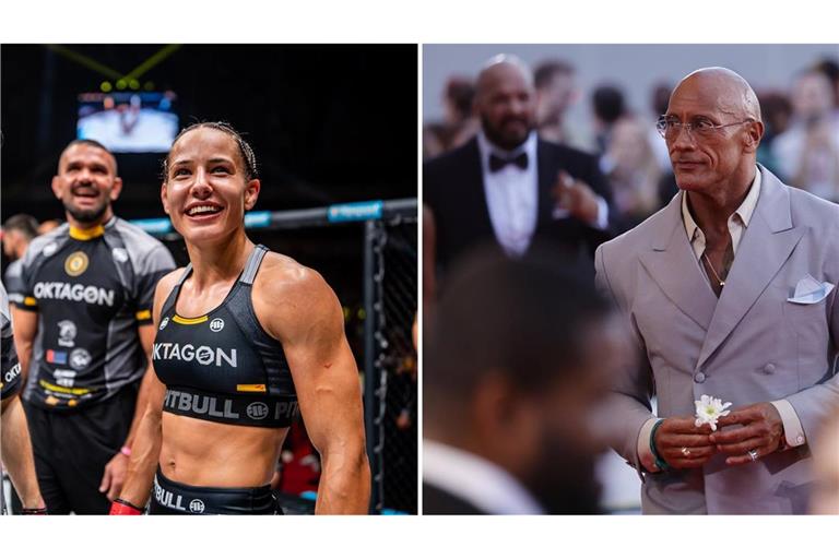 Strahlende Siegerin Dalaslan (links) und Bewunderer Dwayne „The Rock“ Johnson