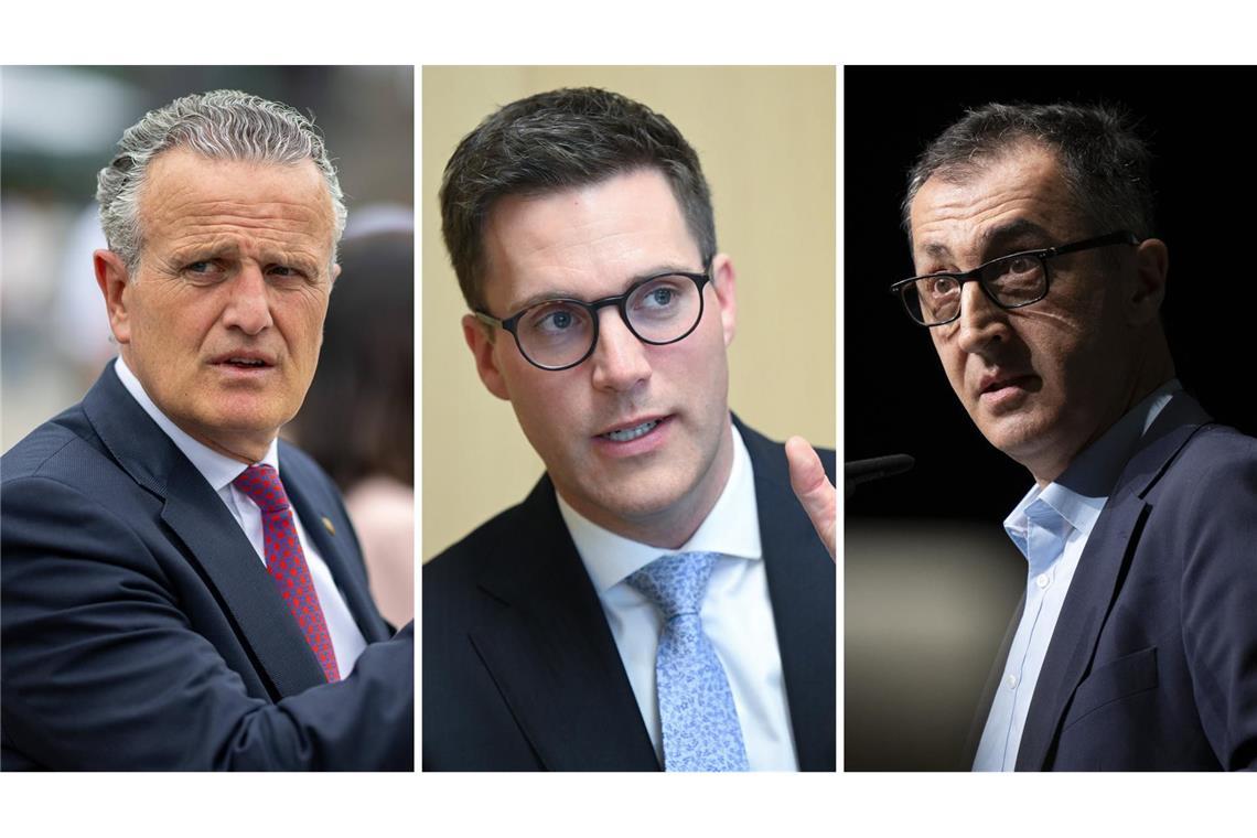 Wie Nopper, Hagel und Özdemir auf Palmers Plan blicken Stuttgarts OB Frank Nopper (li.) und die Spitzenkandidaten ihrer Parteien für die Landtagswahl im kommenden Jahr, Manuel Hagel (CDU, Mitte) und Cem Özdemir (Grüne, re.) – was halten die drei von Palmers Vorhaben?