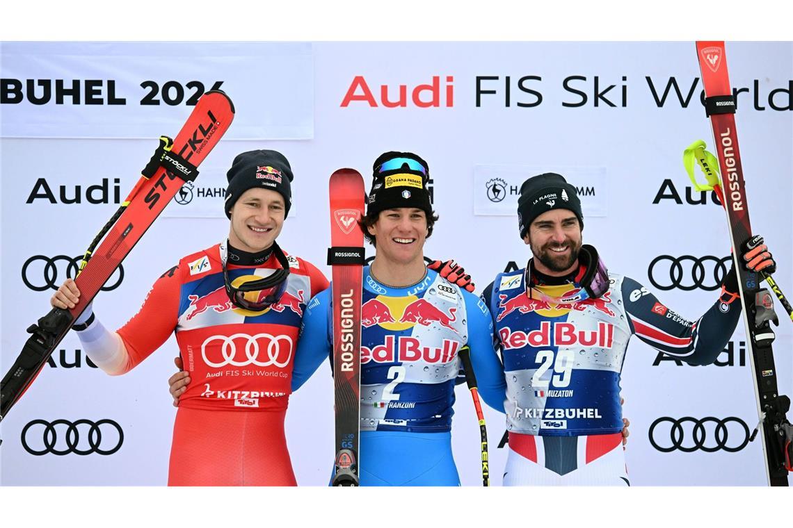 Superstar Marco Odermatt (links) muss weiter auf seinen ersten Abfahrtssieg in Kitzbühel warten.