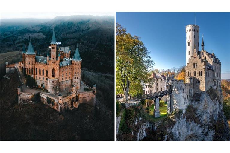 Traumhafte Burgen: Auf Burg Hohenzollern (re.) und Schloss Lichtenstein (li.) treibt keine böse Hexe wie im Märchen ihr Unwesen.