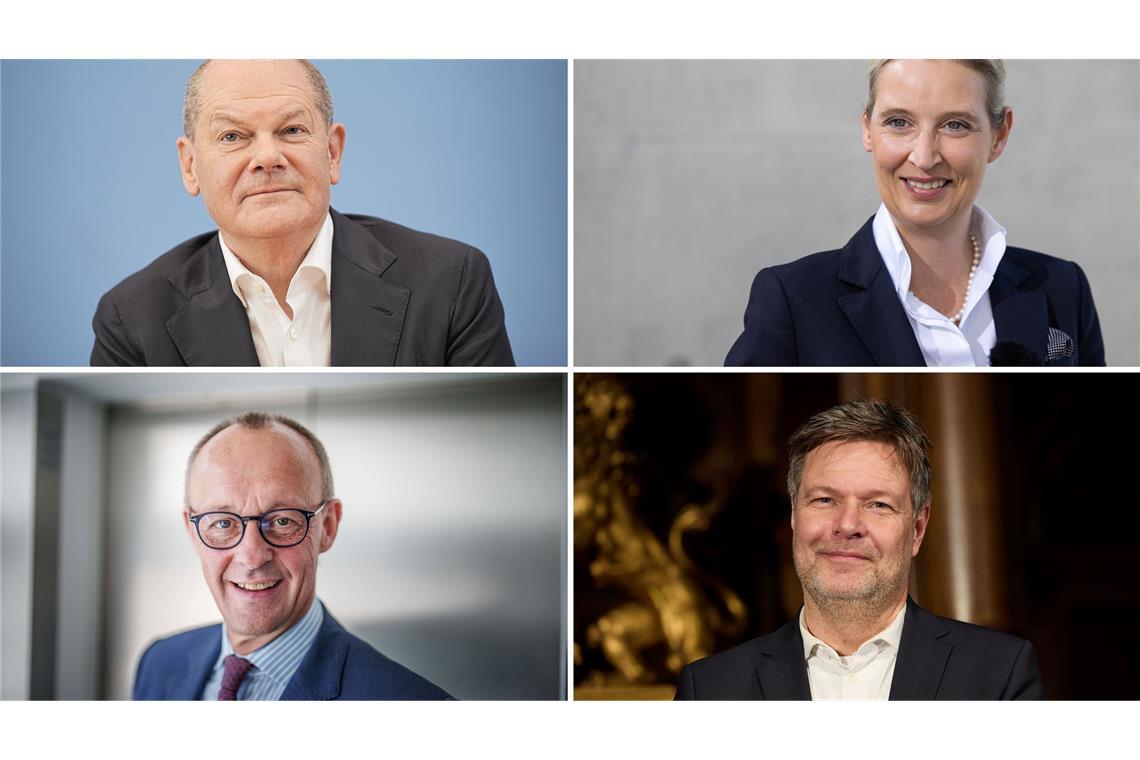 Viererrunde mit Scholz, Merz, Weidel und Habeck bei RTL Treten gegeneinander im TV an: Scholz, Merz, Weidel und Habeck.