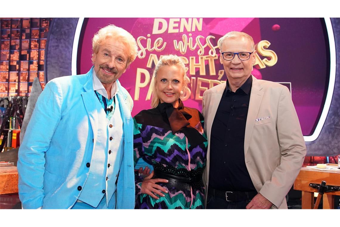Treten zum letzten Mal gemeinsam in der RTL-Show "Denn sie wissen nicht, was passiert" auf: Thomas Gottschalk, Barbara Schöneberger und Günther Jauch (v.l.n.r.).