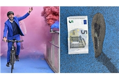 Tübingens OB Boris Palmer bei der Einweihung der Radbrücke im Oktober 2024 (li.). Jetzt gibt es ein etwa zehn Zentimeter großes Loch in der Fahrbahn.