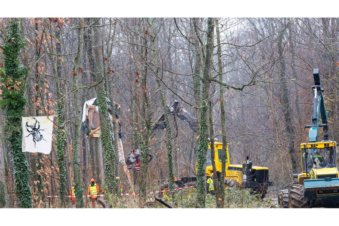 Polizei räumt Wald in künftigem Neubaugebiet – Aktivisten festgenommen Um die Rodung von Bäumen zu verhindern, hatten Aktivisten den Wald besetzt.