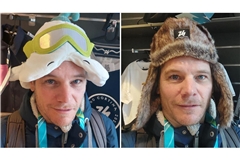 Unser Redakteur Dirk Preiß probiert verschiedene Kopfbedeckungen aus.