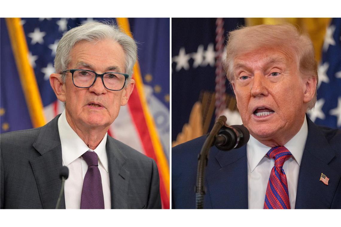 Trump: Zentralbankrat soll Fed-Chef Kontrolle entziehen US-Notenbank-Chef Jerome Powell (li.) und US-Präsident Donald Trump.
