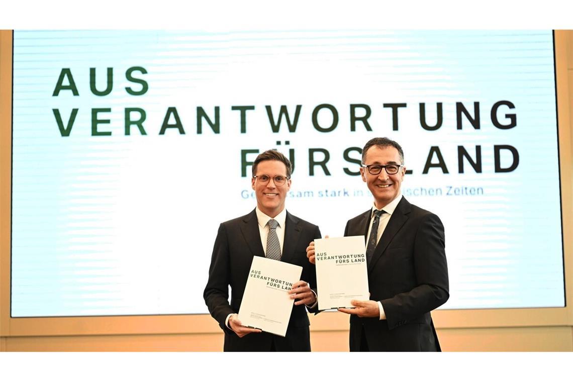 „Verantwortung fürs Land“ : Koalitionspartner Manuel Hagel (CDU), Cem Özdemir (Grüne)