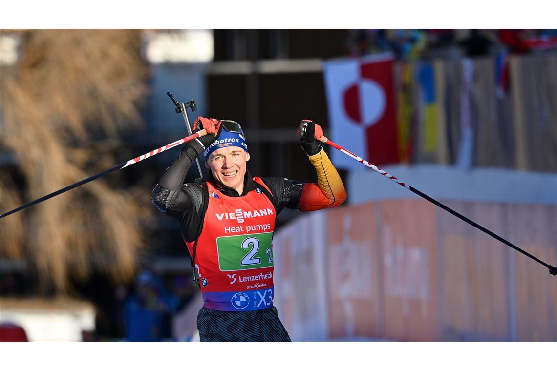 "Fantastisch gemacht": WM-Bronze für Preuß und Strelow Verdienter Jubel nach einer harten Schlussrunde: Justus Strelow.