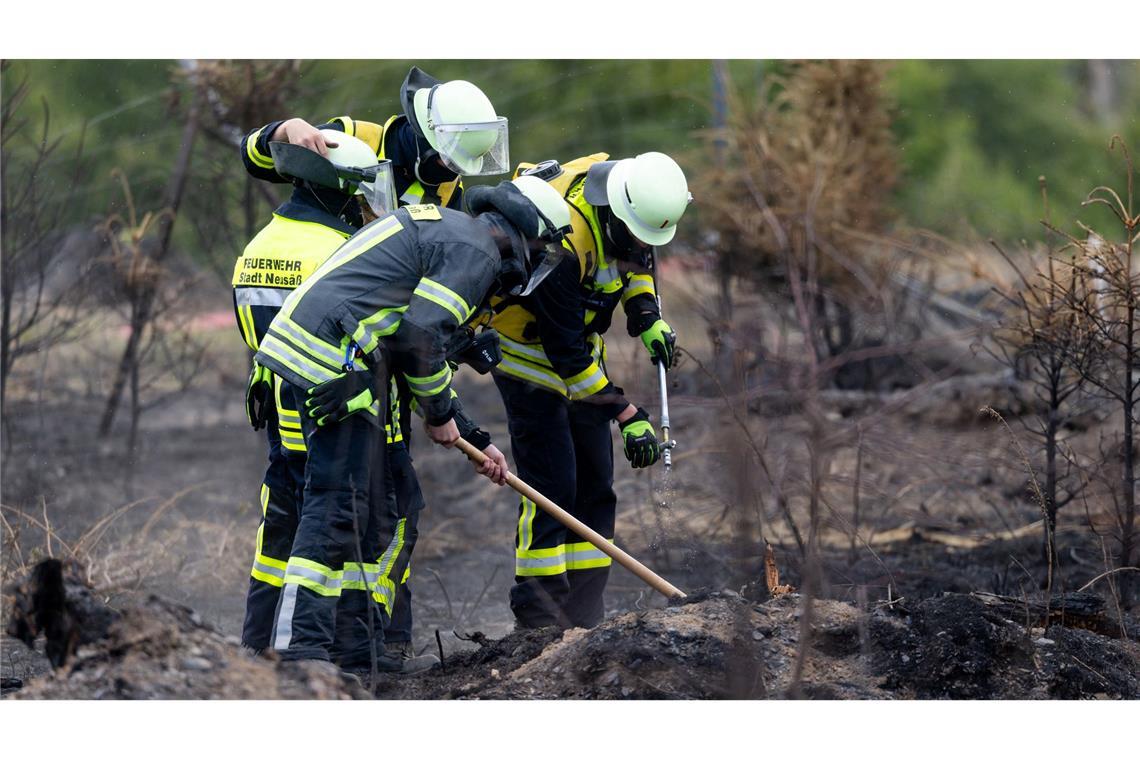 Katastrophenfall nach Waldbrand in Thüringen aufgehoben Versteckte Glutnester werden die Feuerwehrleute noch einige Tage nach dem Waldbrand auf der Saalfelder Höhe beschäftigen.