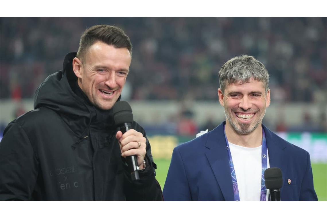 VfB-Sportdirektor Christian Gentner mit einem alten Bekannten, dem ehemaligen Stuttgart-Spieler Emiliano Insua, der auch für Atletico spielte.