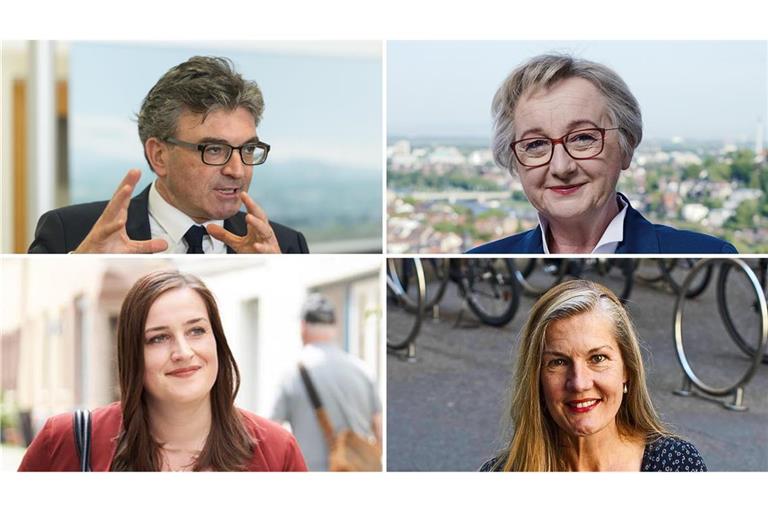 Vier grüne Wahlverlierer bei OB-Wahlen in Großstädten: Dieter Salomon (Freiburg), Theresia Bauer (Heidelberg), Lena Schwelling (Ulm) und Veronika Kienzle (Stuttgart).