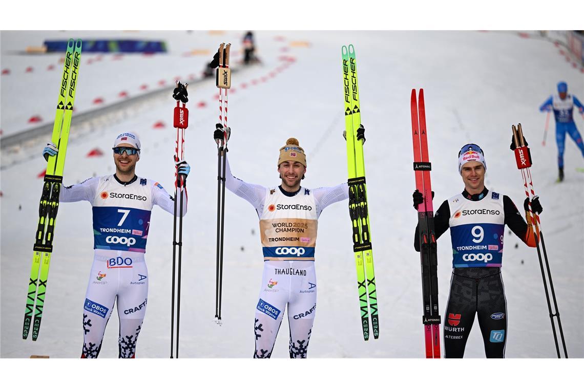 Kombinierer Geiger holt WM-Bronze bei Riibers Abschieds-Show Vinzenz Geiger (r) gewinnt seine vierte Medaille von Trondheim.