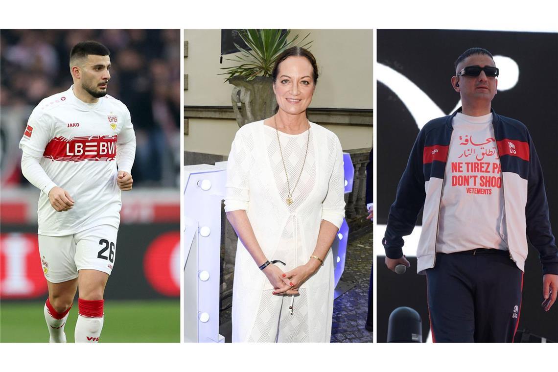 Von links: VfB-Profi Deniz Undav, die Stuttgarter Schauspielerin Natalia Wörner und der Rapper Haftbefehl haben auch den offenen Brief unterschrieben.