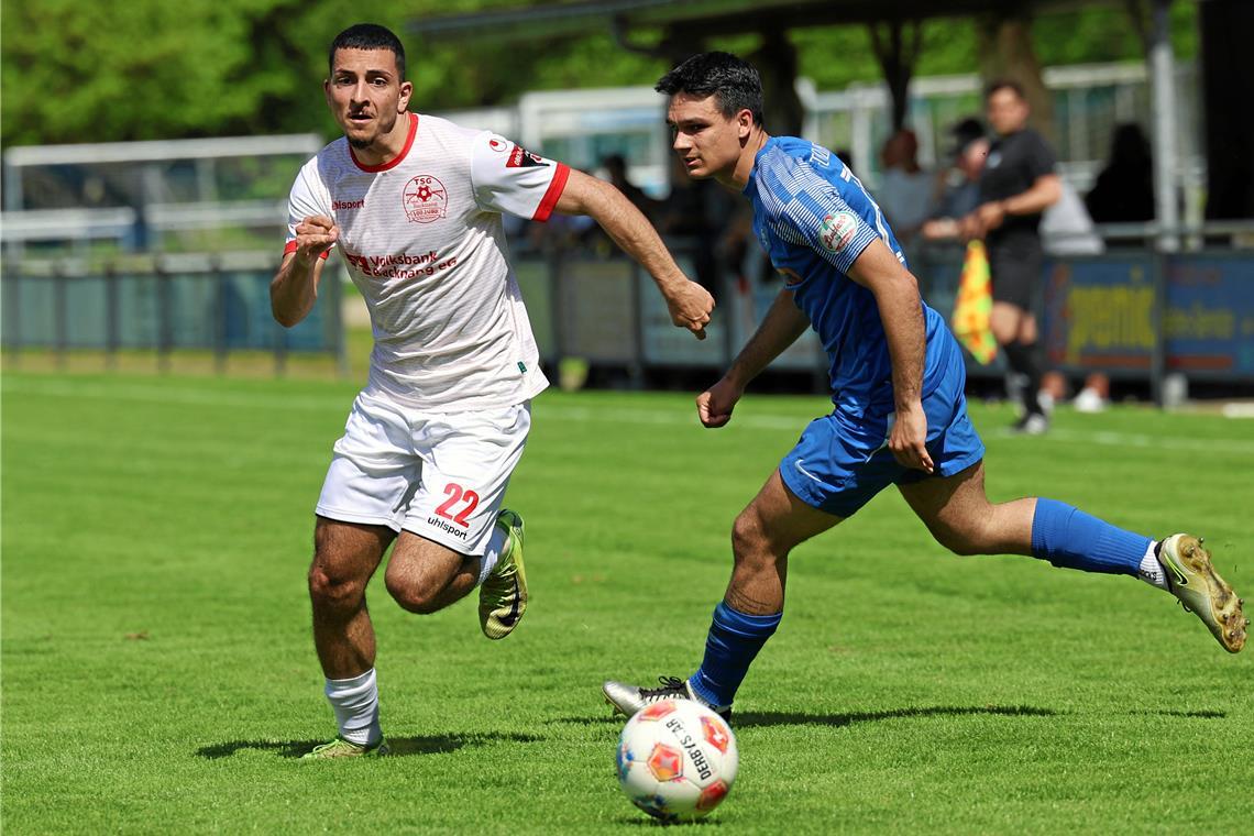 Von Schlusslicht Denzlingen auf dem Weg zum Oberliga-Verbleib zunächst gestoppt: Arda Gürsel (links) und die TSG. Foto: Alexander Hornauer