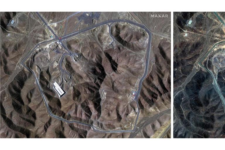 Vorher/Nachher: Der Einschlag von US-Bomben in der iranischen Atomanlage Fordo ist aus dem Weltall sichtbar.