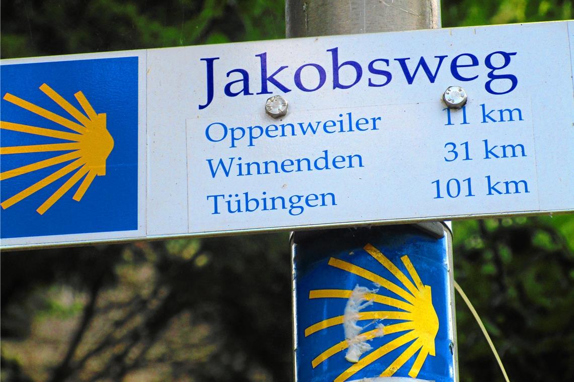 Empfehlungsschreiben als wertvolle Hilfe Wegweiser und Jakobsmuschelzeichen sind immer wieder anzutreffen. Foto: Karin de la Roi-Frey