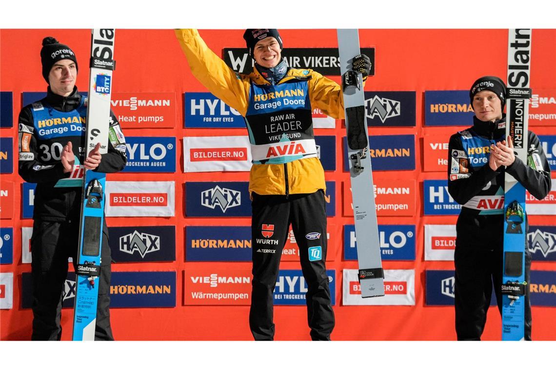 Verlorenes Gold, gewonnenes Geld: Wellinger bejubelt Titel Weiter als die Slowenen: Andreas Wellinger (M).