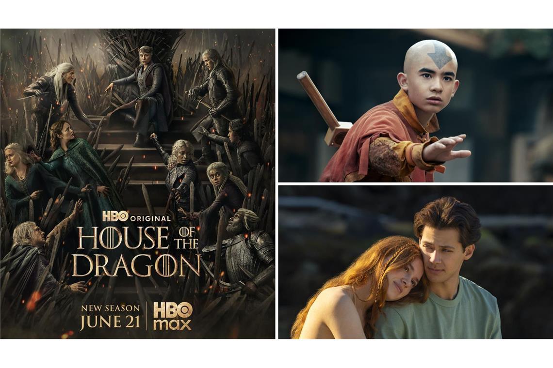 Wie wär’s zum Beispiel mit „House of the Dragon“, „Avatar: The Last Airbender“ oder „Every Year After“ (von links im Uhrzeigersinn)? Unsere Serientipps für Juni.