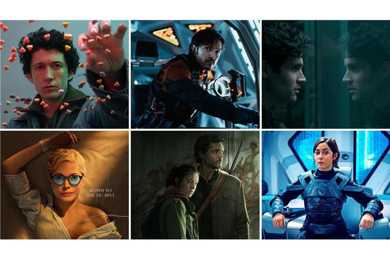 Wie wär’s zum Beispiel mit „How to Sell Drugs Online (Fast)“, „Andor“, „You“, „Black Mirror“, The Last of Us oder „Dying for Sex“ (von links oben im Uhrzeigersinn)? Unsere Serientipps für April.