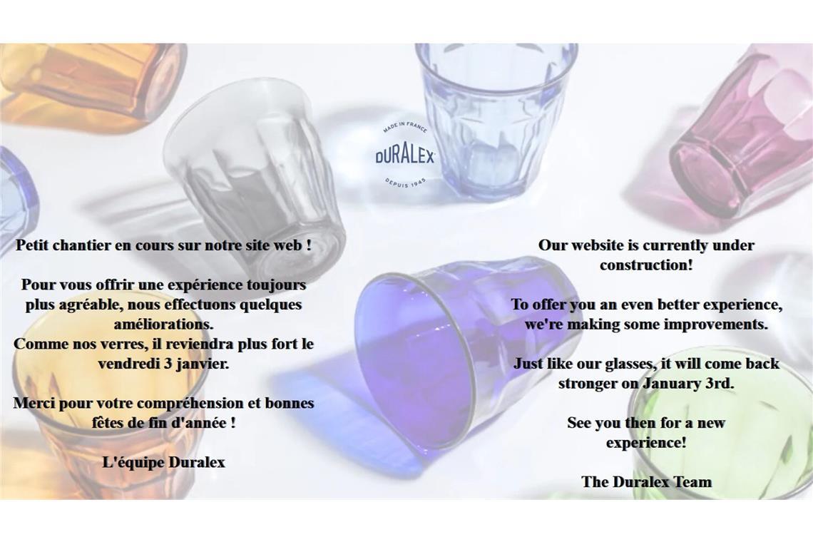 Neue Hoffnung für Frankreichs Kult-Glas Duralex „Wir sind am 3. Januar wieder zurück.“ Noch ist auch die Homepage von Duralex nicht erreichbar, doch das Versprechen auf eine Rückkehr der französischen Kult-Gläser ist gegeben.