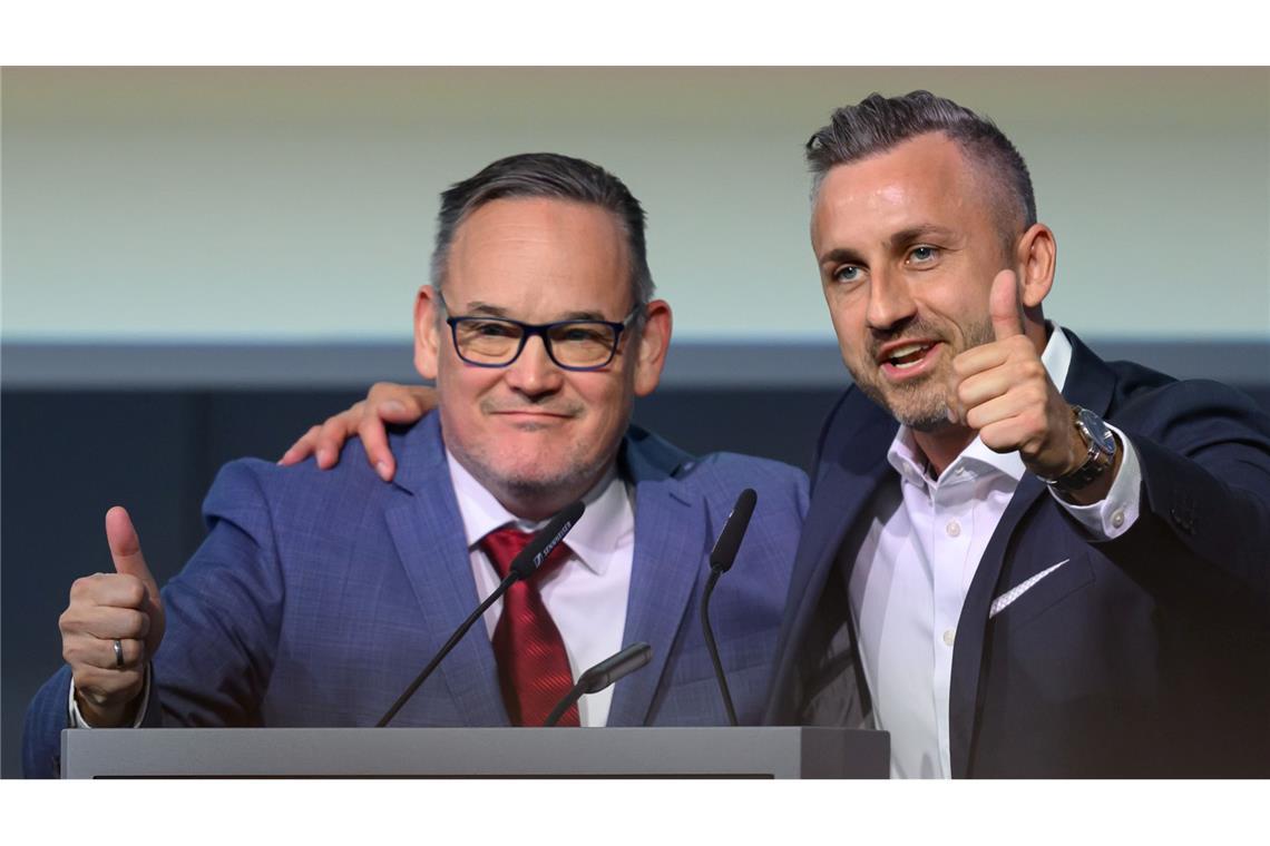 "Wir sind der Rammbock des Volkes, mit dem das Volk demokratisch in die Festungen des etablierten Machtkartells eindringt", sagt AfD-Landeschef Martin Reichardt (links). Ulrich Siegmund soll nach dem Willen der AfD Ministerpräsident werden.