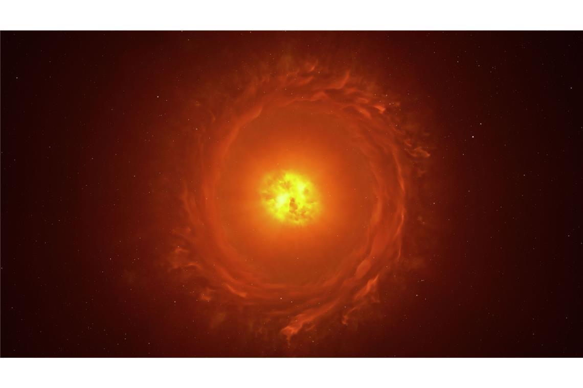 Erste Nahaufnahme von Stern außerhalb unserer Galaxie WOH G64 ist ein Roter Riese, ein aufgeblähter sterbender Stern, der etwa 2000-mal größer als die Sonne ist.