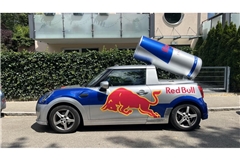 Zahlreiche Red-Bull-Autos parkten am Schwörmontag in der Doppelstadt, hier eine Aufnahme aus dem Neu-Ulmer Villenviertel.