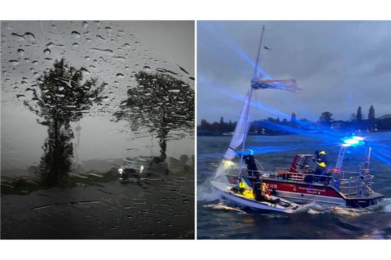 Zum Wind gesellte sich am Donnerstag auch noch heftiger Regen (links, Symbolbild) im Südwesten. Am Bodensee brachte „Joshua“ ein Segelboot zum Kentern.