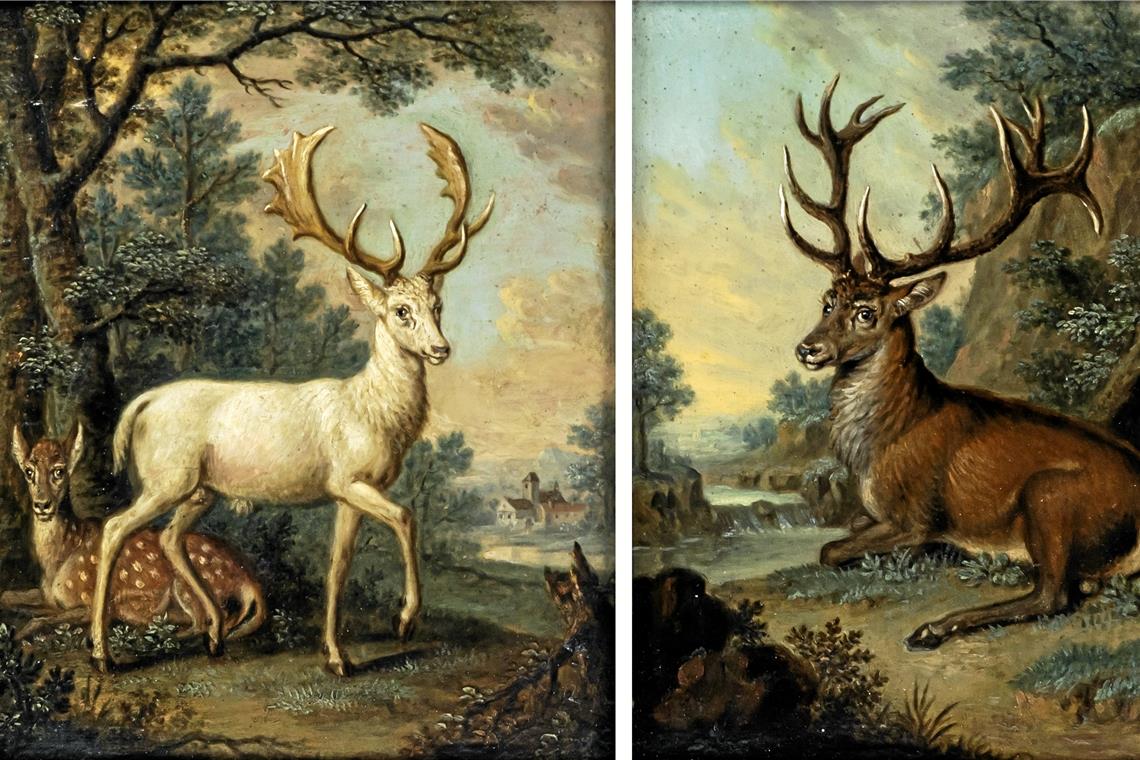 Die Bezahlung bestimmte die Bildqualität Zwei Hirschporträts von Eger um 1780 in Postkartengröße, die 2023 im Kunsthandel angeboten worden waren und sich nun in Privatbesitz befinden. Diese verschenkten Veranstalter von Hofjagden als Erinnerung an die Damen der hochadligen Jäger. Foto: Carl-Schweizer-Museum