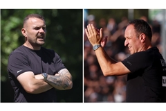 Zwei unterschiedlicher Trainer-Typen: Kushtrim Lushtaku (li.) vom SGV Heilbronn-Freiberg und Holger Bachthaler von den Stuttgarter Kickers.
